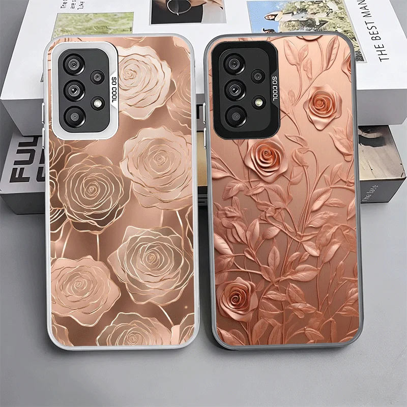 Beautiful Rose Gold Art Shockproof Phone Case for Samsung A17 A16 A15 A14 A37 A57 A36 A56 A26 A35 A55 A25 A34 A54 A24 A13 A23 A3