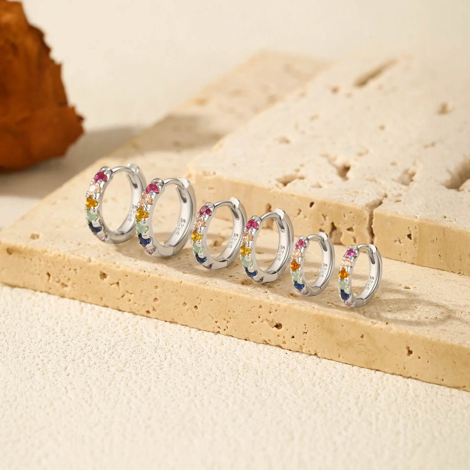 موديان 3 أحجام ملونة الأذن مشبك 925 فضة العصرية تكويم جولة زركونيا هوب أقراط للنساء غرامة مجوهرات