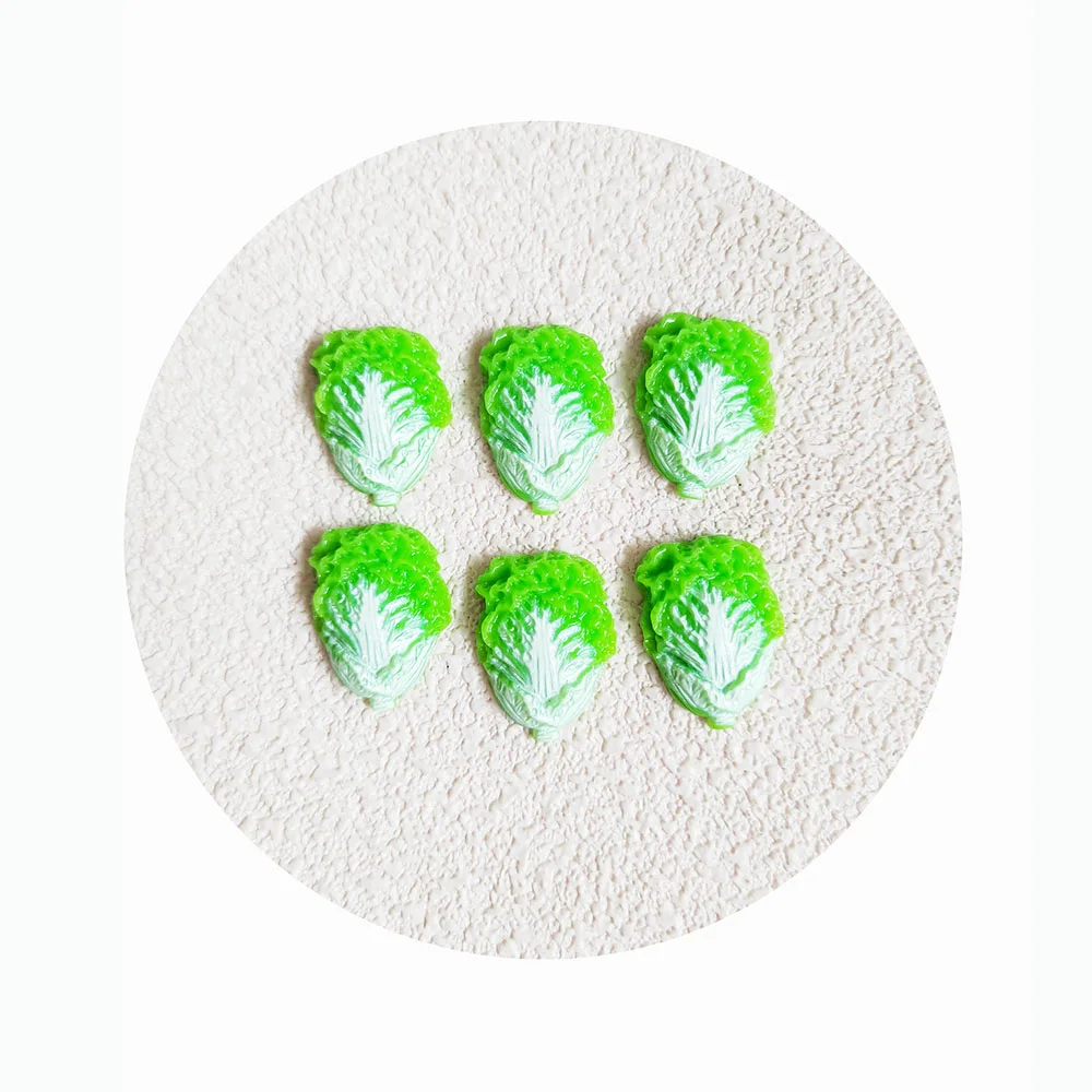 주방 녹색 배추 송진 플랫백 카보숑 미니어처 야채 음식 공예 장식, DIY 헤어 액세서리
