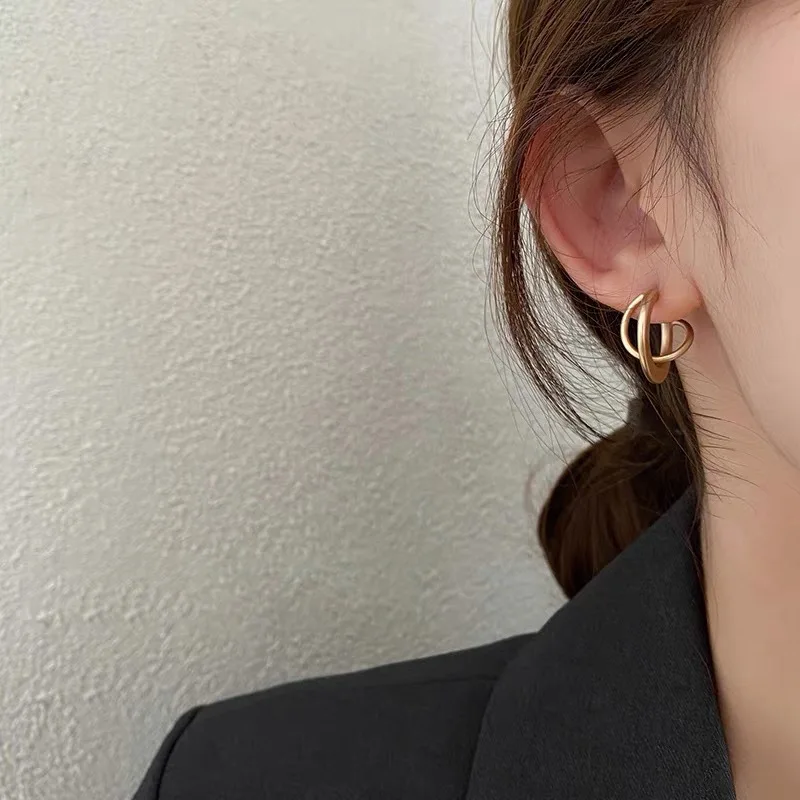 Stacked Hoop Stud Earrings for Women Sophisticated French Retro Premium Gold Tone Hypoallergenic Lightweight Gift Earring