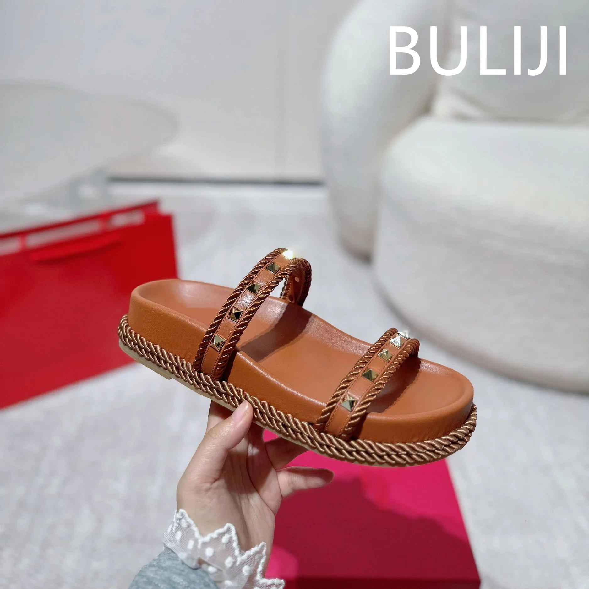 Обувь FANGXITING, женские плетеные сандалии на среднем каблуке, с круглым носком, на плоской платформе, с пряжкой и ремешком, летняя дизайнерская обувь Zapatillas