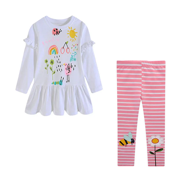 Jumping Meters 2 Pcs Tshirts + Leggings Lovely Girls Clothing Sets Kids Suits  Baby Costume Autumn Children's Outfits