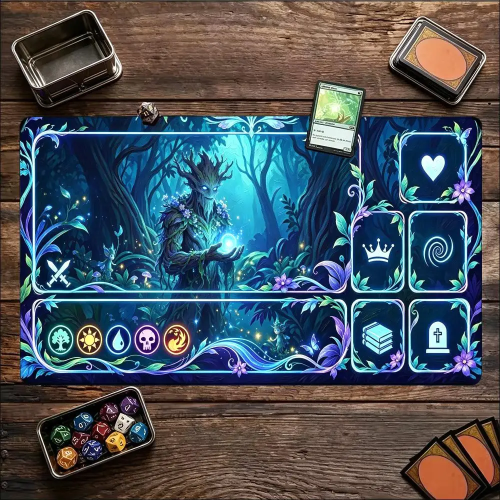 Tree Ent Forest Spirit Magical Blue Glowing Orb Mana Nature Large Gaming Playmat Non Slip Rubber Base XXL Desk Mat for Laptop
