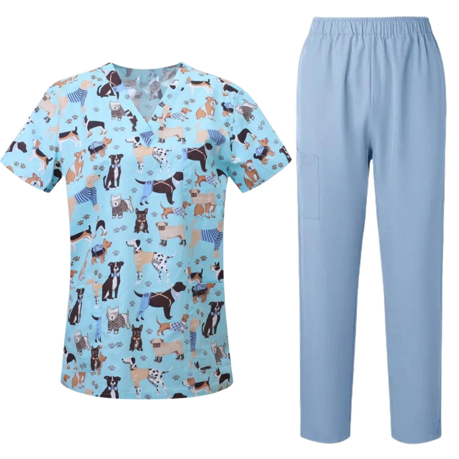 Short-Sleeved Pharmacy Nurse Uniform Pet Hospital Doctor Workwear Dental Surgery Uniforms Medical Cartoon print Two-piece suit