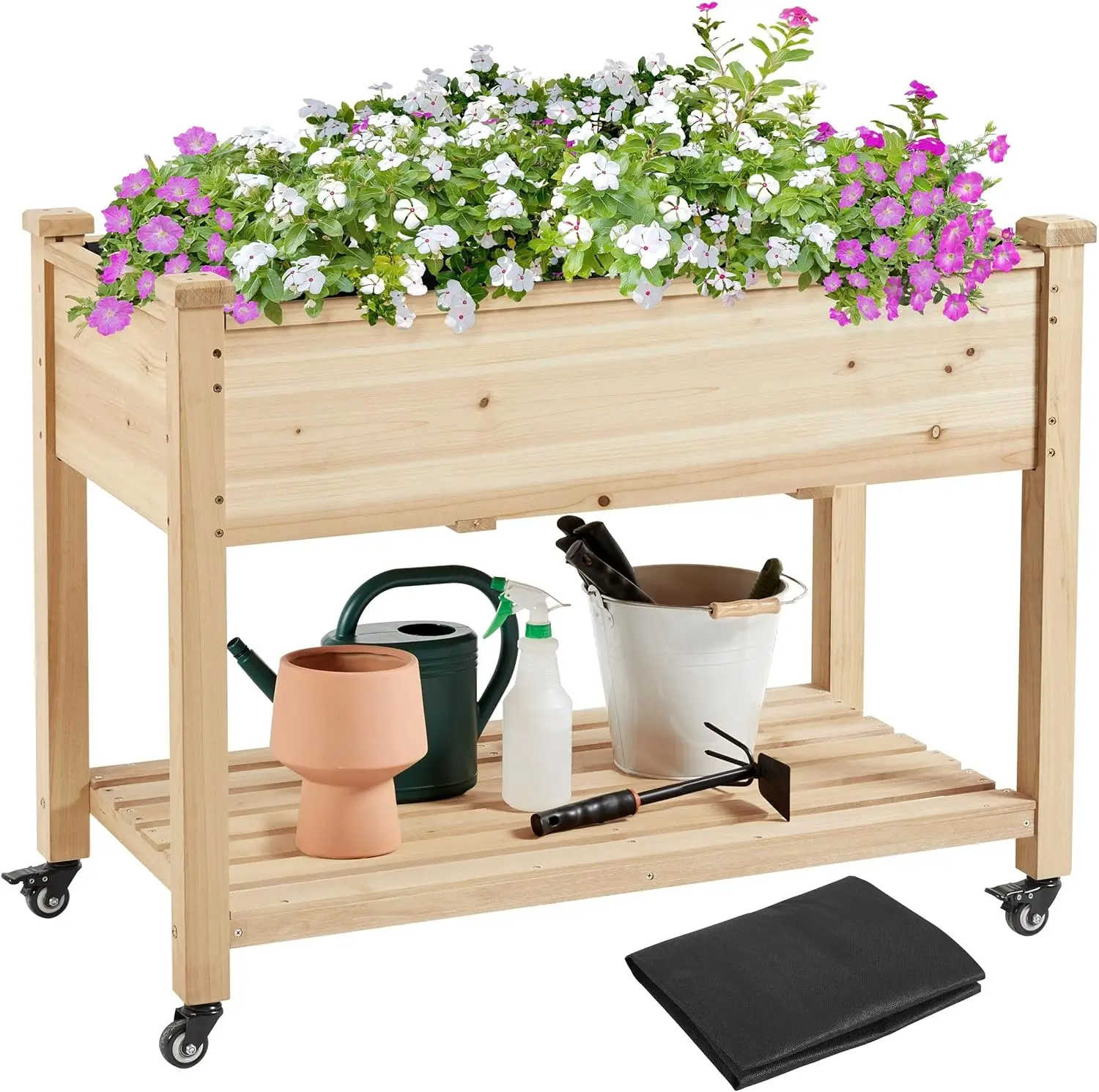 42x23x33in Wooden Raised Garden Bed with Wheels Horticulture Flower Planter Boxes Elevated Vegetables Growing Bed for Grow Herbs and Vegetables