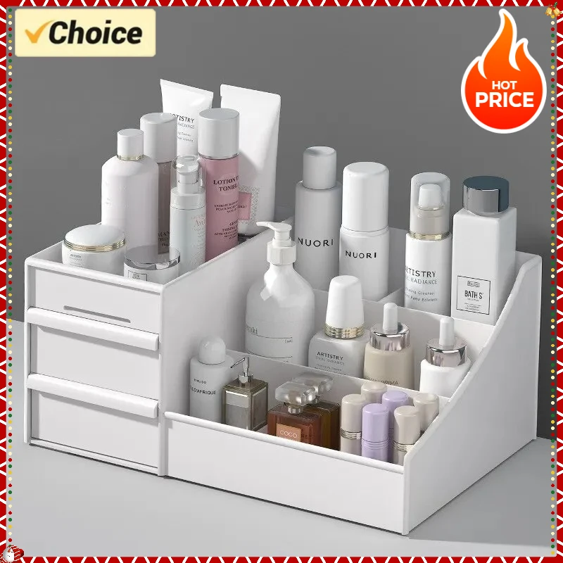 صندوق تخزين منظم المكياج من نوع الدرج لمستحضرات التجميل والعناية بالبشرة وطاولة الزينة وسطح المكتب وتخزين المكياج البلاستيكي الأبيض #1