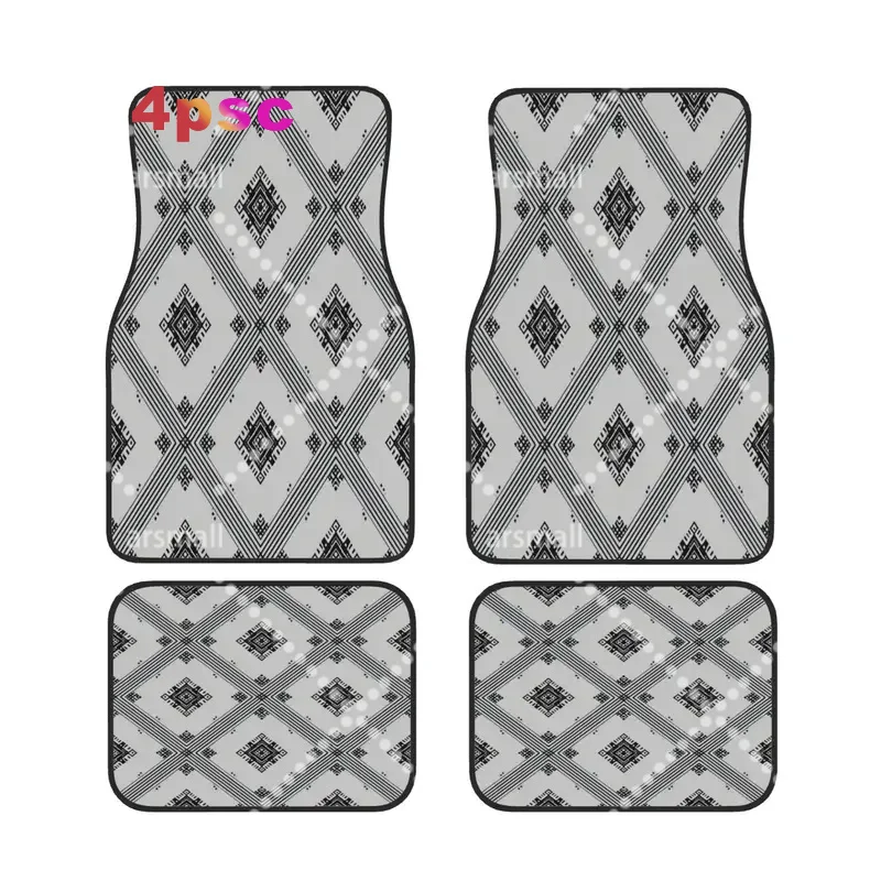 4pcs Gray And White Diamond Check Pattern Design Stylish Car Interior Floor Mats, Durable And Easy To Clean, Suitable For Sedans