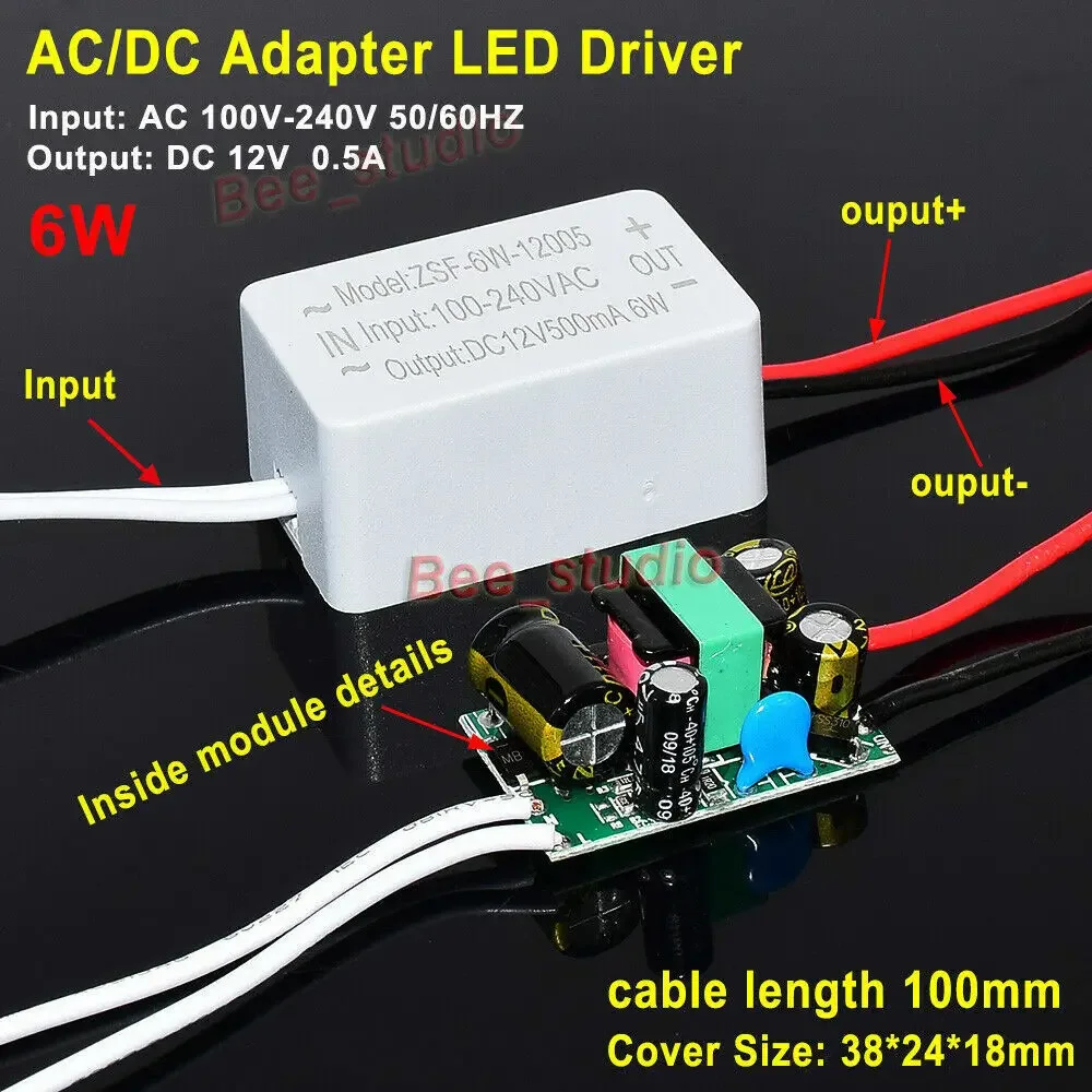 AC-DC Buck Converter LED Driver AC 110V 120V 220V 230V to DC 12V 0.5A 6W Power Supply Adapter For Control Lighting Transformers