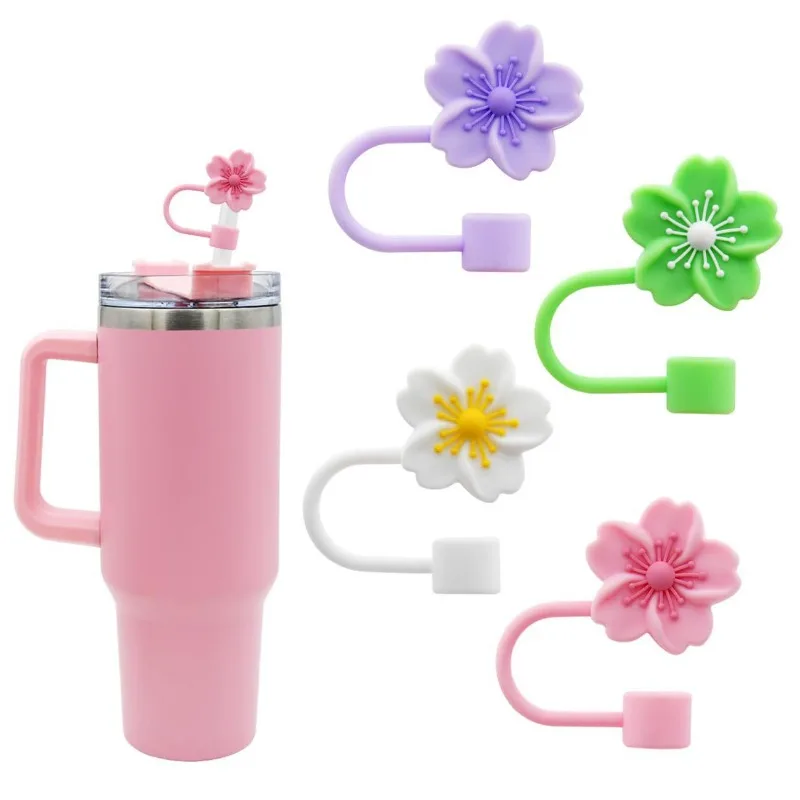 New Flowers Sakura Silicone Straw Cover 10mm Straw Cover Haitang Flower Straw Dust Cap