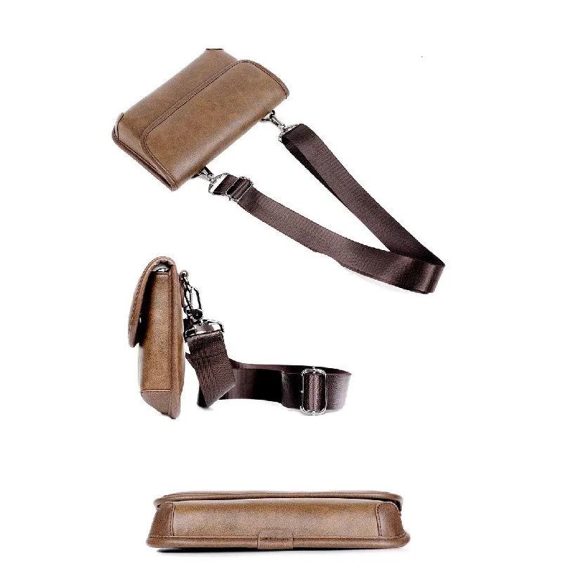Vintage Men's shoulder bag trendy crossbody small bags retro PU leather handheld phonebag