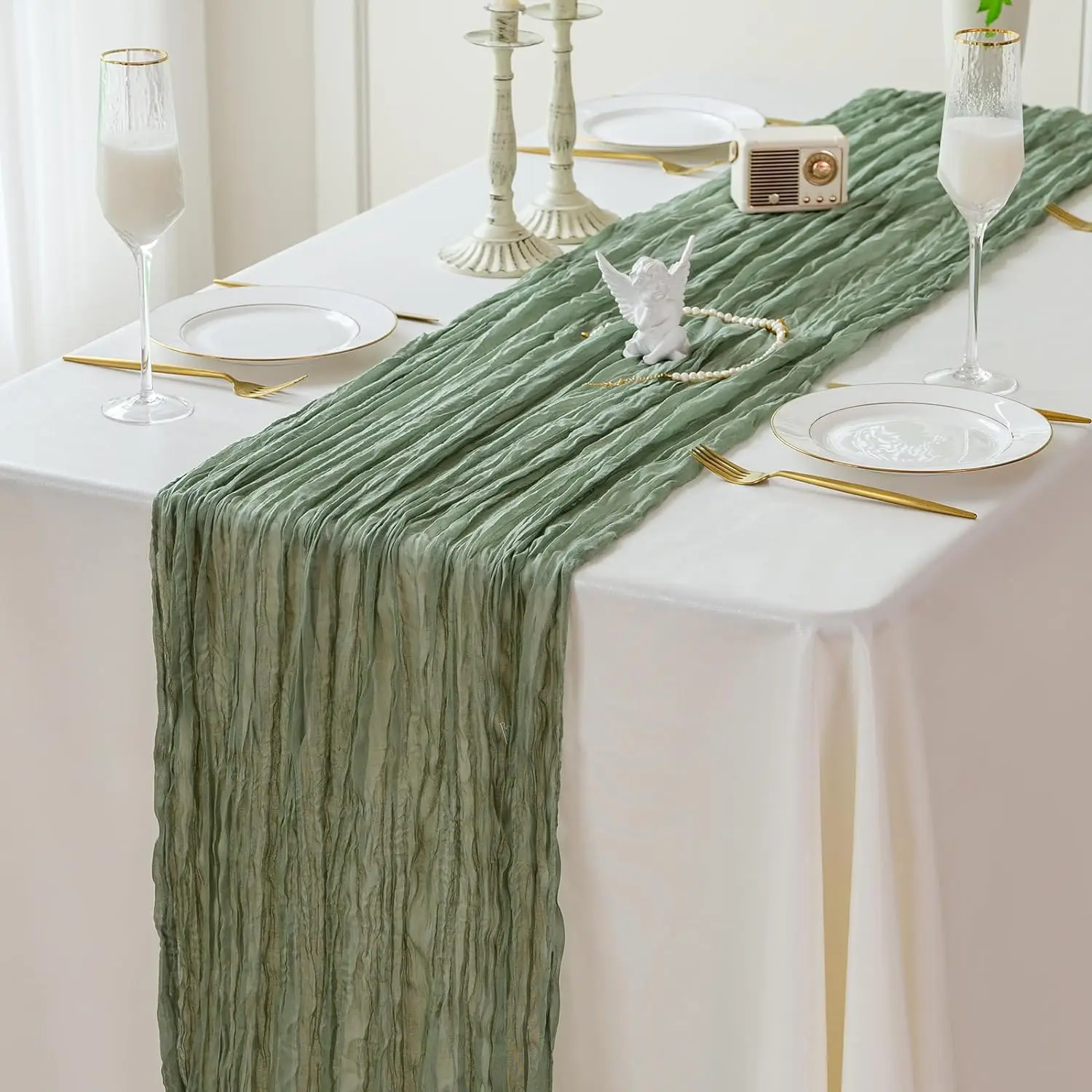 Sage Gauze Wedding Table Runner,Table Setting Dining Vintage,Perfect for Birthday Party Banquets Arches Cake Decor