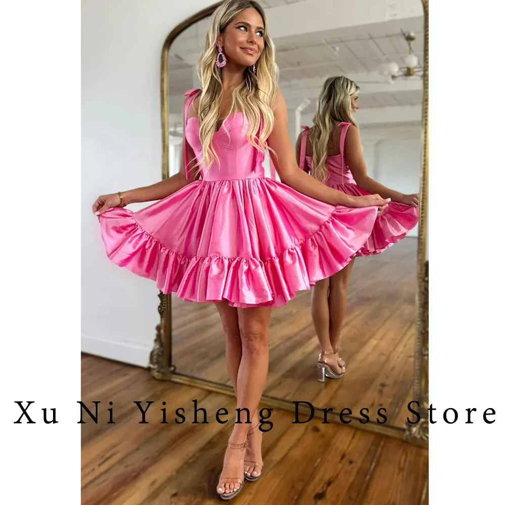 

2024 Pink Fashion Modern Mini Short Prom Dresses For Women Sexy A-Line Sweetheart Satin Custom Made Birthday Evening Party Grows