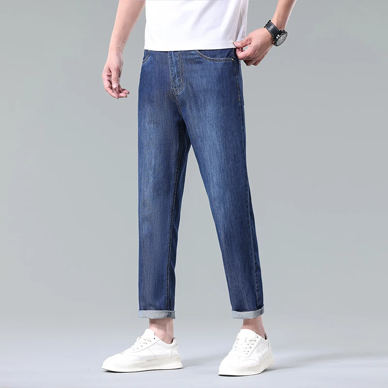 الربيع والصيف الرجال الجينز رقيقة المألوف جودة عالية مريحة كول الجينز اقتصاص السراويل العلامة التجارية الرجال السراويل عارضة #4