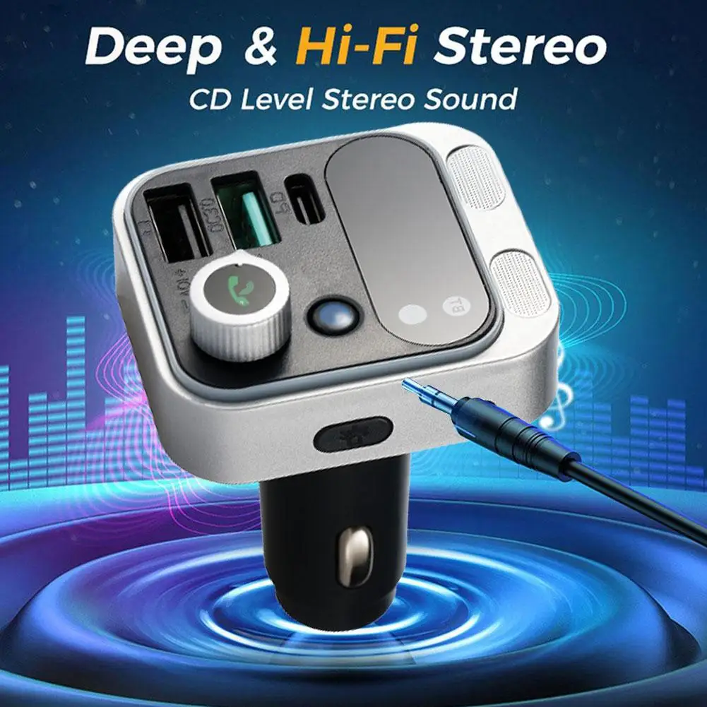 

2023 Bluetooth 5.0 FM Transmitter for Car, [Stronger Dual Mics Deep Bass Sound] , 48W PD&QC3.0 Car Charger Bluetooth Adapte Y8N6