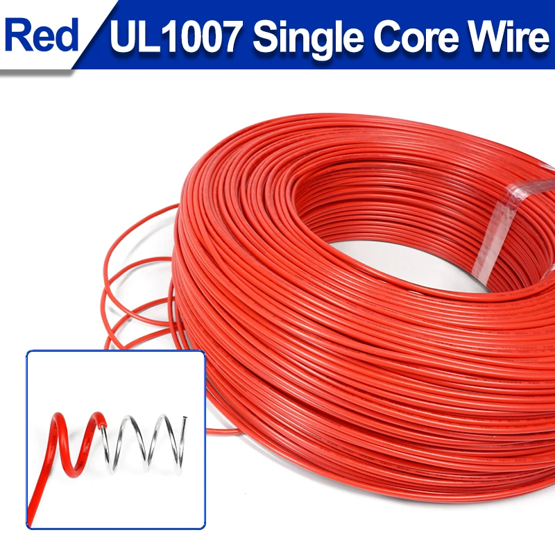 

Red UL1007 Single Core Electronic wire 26/24/22/20/18/16/14AWG LED Line Equipment PVC Insulation Tinned Copper Cable 2~50meters