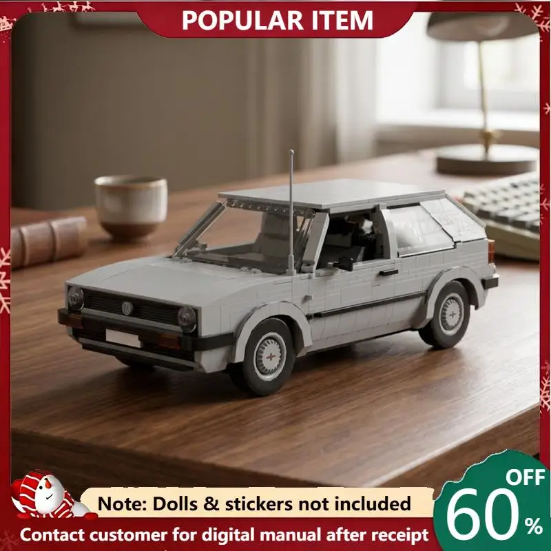 1753PCS MOC Grey Classic Compact Hatchback Car Building Blocks Model Desktop Display Ornament For Adults Gifts Collection