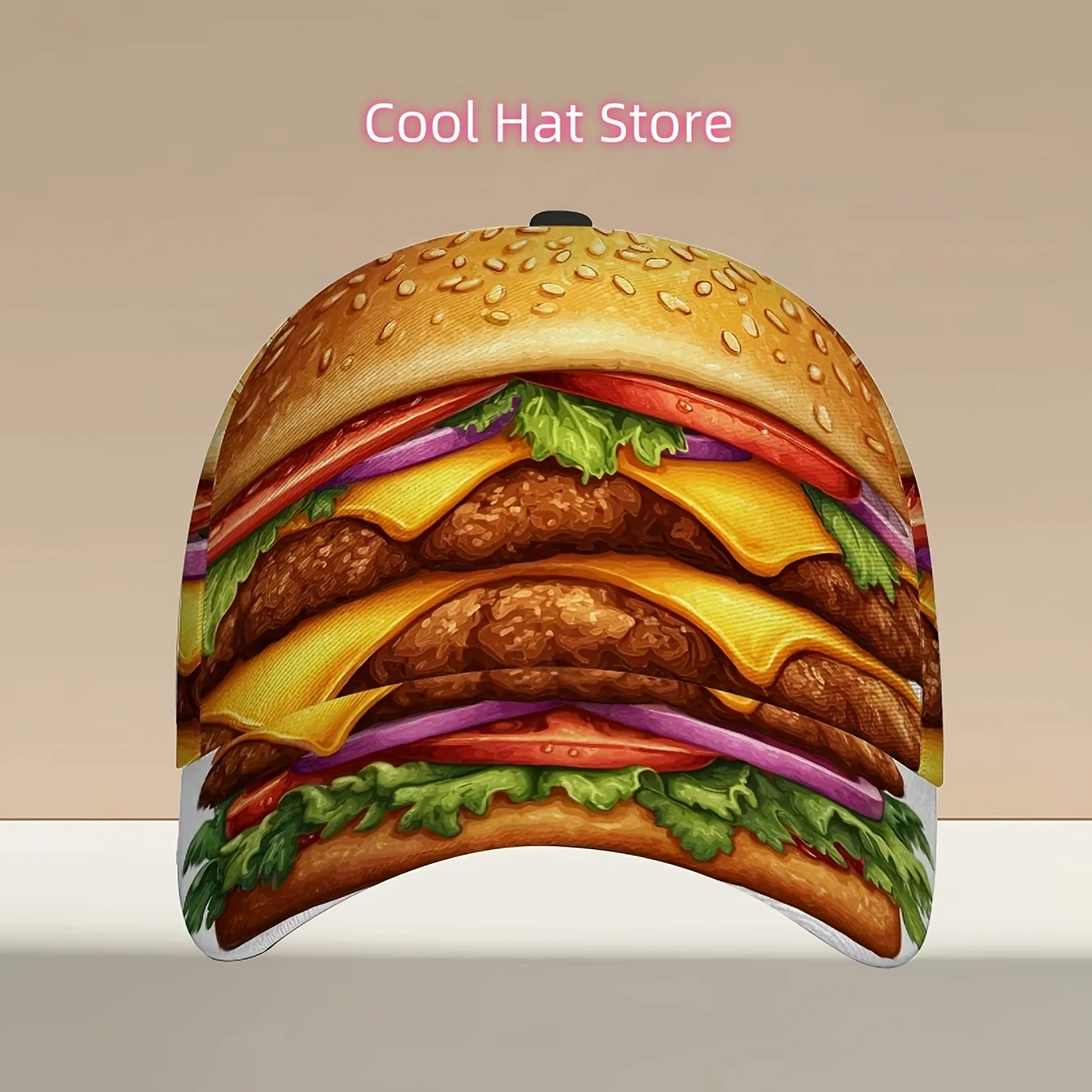 Big Mac Burger Print Cap Compatible for - Unisex Adjustable Snapback Hat with Hamburger & Fries Design, Lightweight Machine-Wash