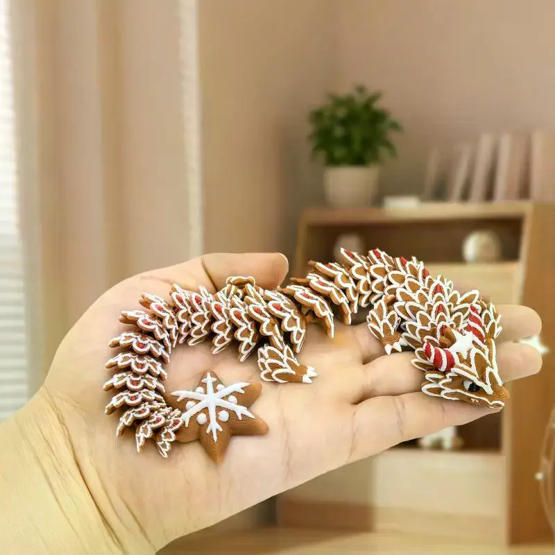 3D Printed Multi-Joint Moveable Gingerbread Dragon Ornament Imitation Cookie Material Stress Relief Holiday Christmas Gift