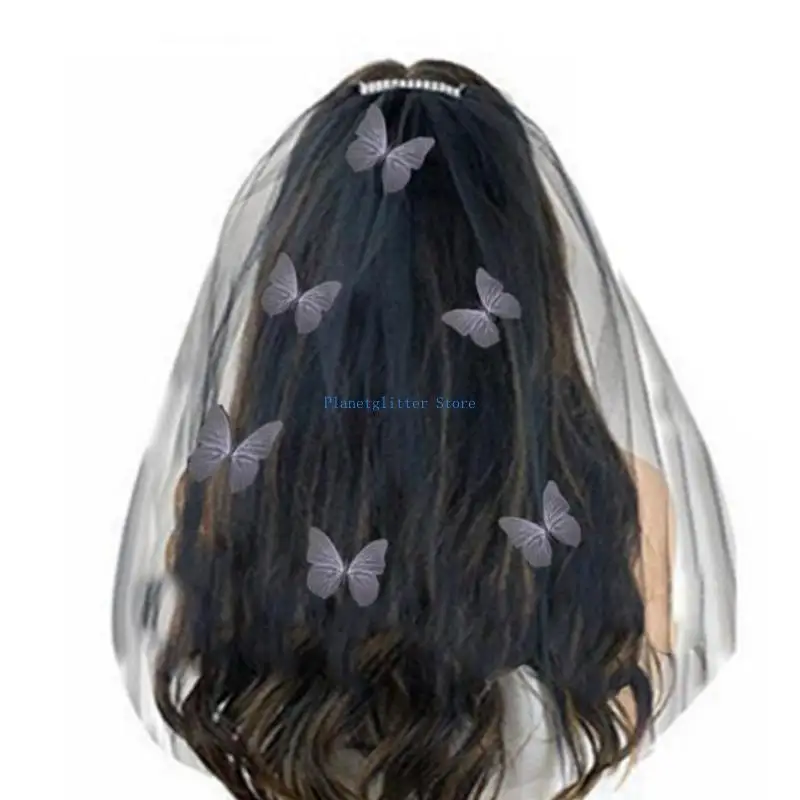 

652B Butterfly Veil Short Wedding Veil Women Hair Accessories Wedding Bride Headpiece
