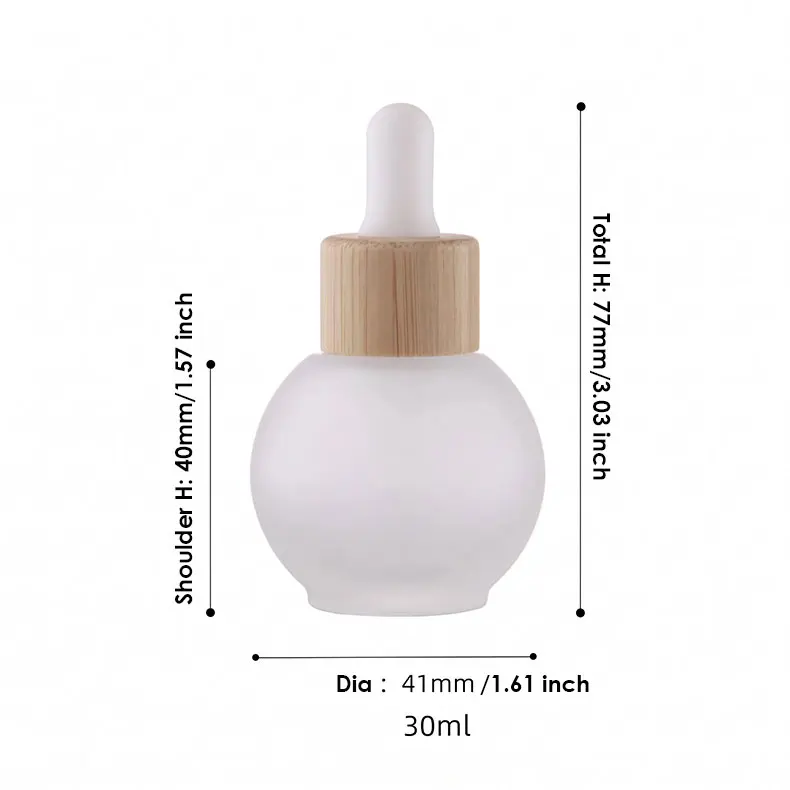 Tropfflasche aus Glas, mattiert, mit Bambusdeckel, für Ätherische Öle, Massageöle, Haar- und Körperöle, Serum, Aromatherapie-Flüssigkeiten, geeignet für Pipetten. – Detail 7