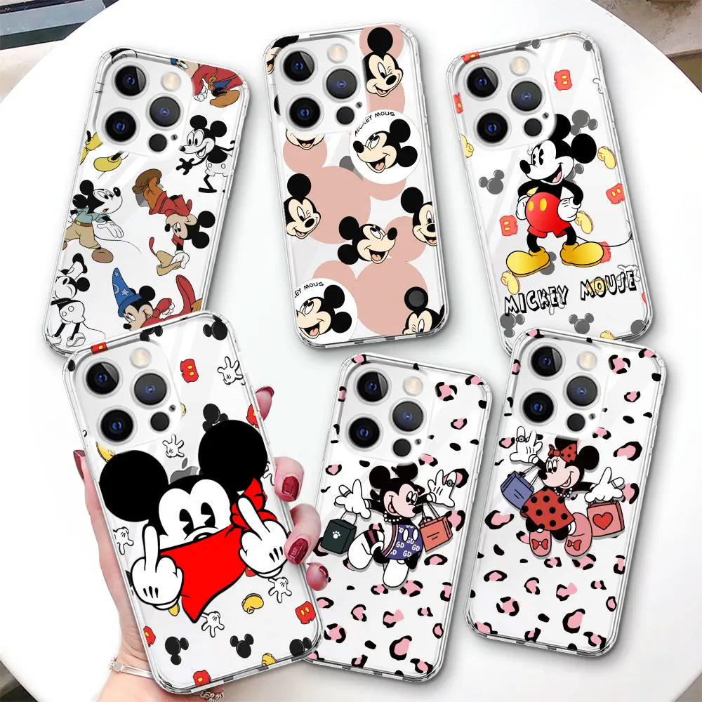 Mickey Minnie Mouse Phone Case for Apple iPhone 14 16 7 8 12 13 Mini 15 Plus X XS XR 11 Pro Max Transparent Soft TPU Cover Shell