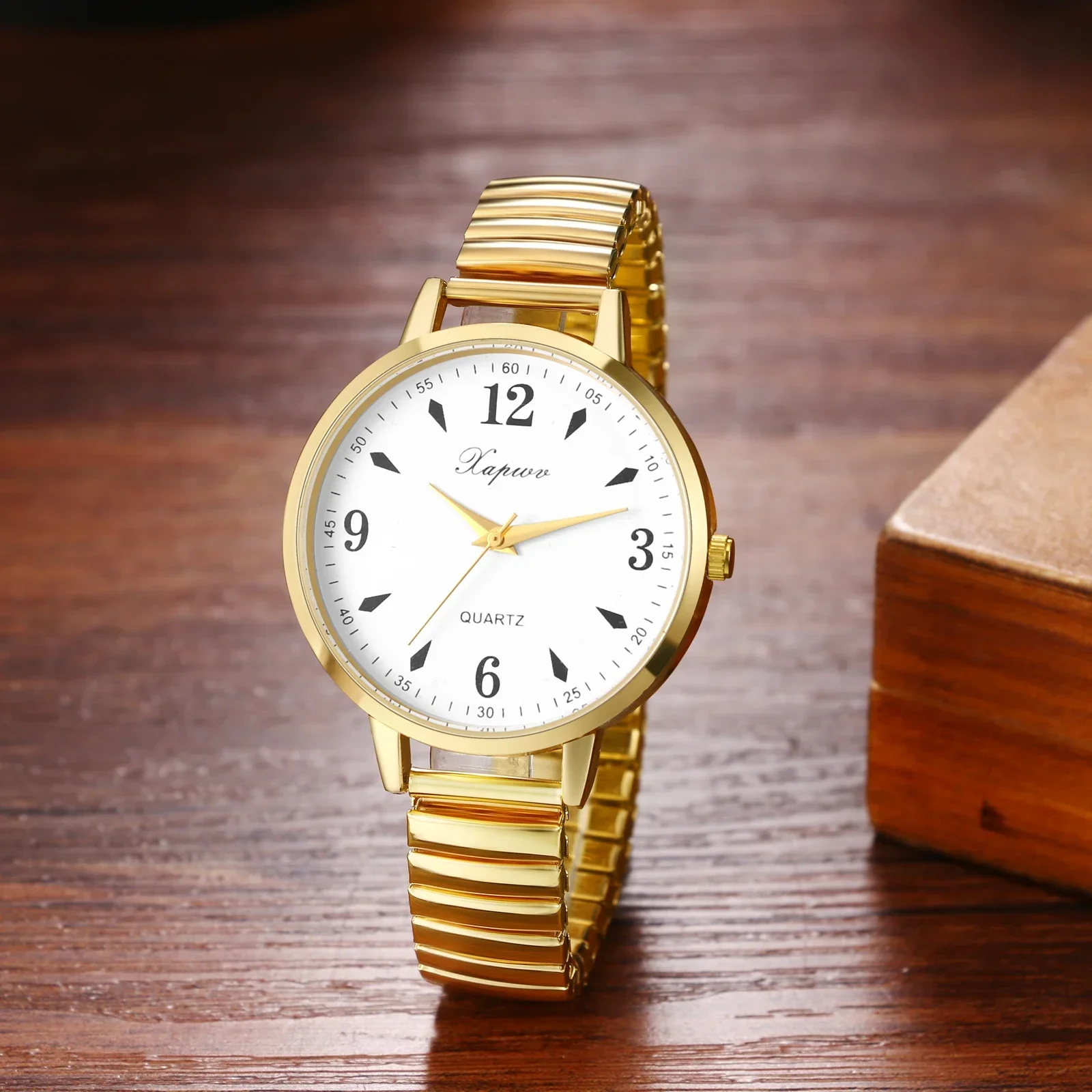 FLONGO Women's Watch with Large Dial Waterproof Digital Scale Stainless Steel Elastic Strap Exquisite Fashion Women's Watch