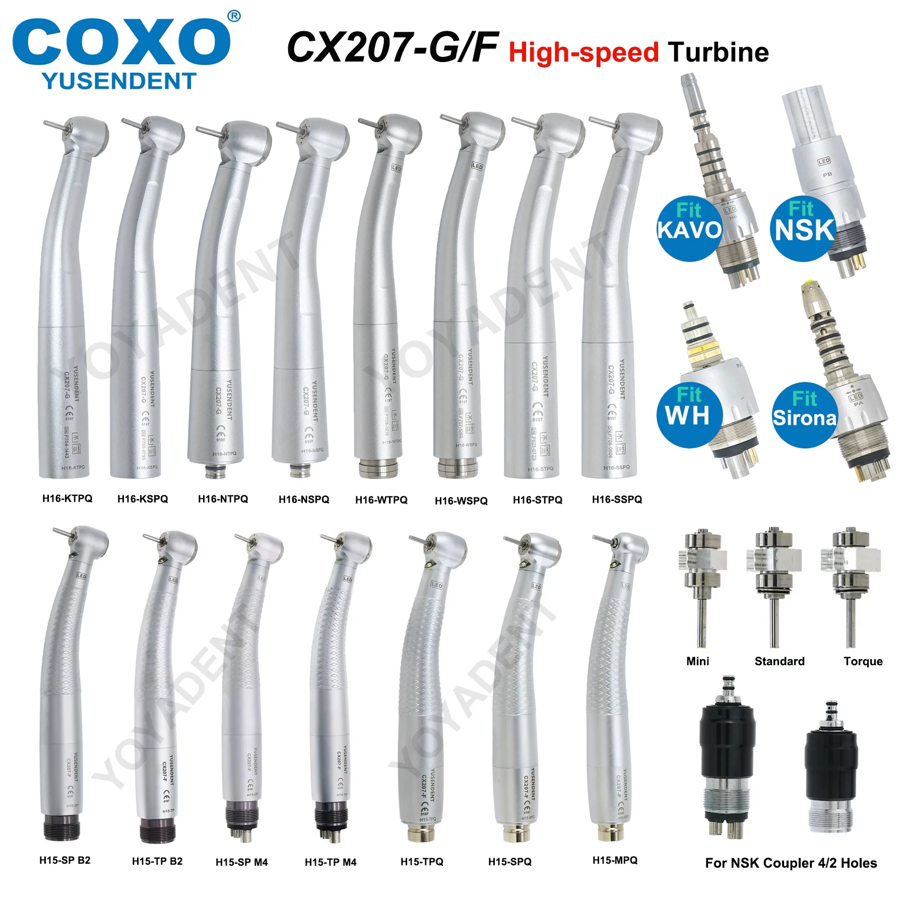COXO-piezas de mano dentales, turbina de fibra óptica de alta velocidad, generador electrónico, Mini/estándar/cabeza de torsión, acoplador de 6 pines compatible con KAVO NSK WH Sirona
