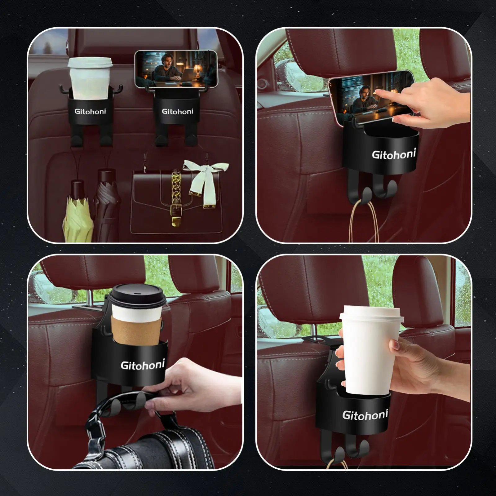 6Pcs Car Seat Back Cup Holder Hook Automotive Interior Accessories Universal Organizer for Handbag Purse Grocery Umbrellas
