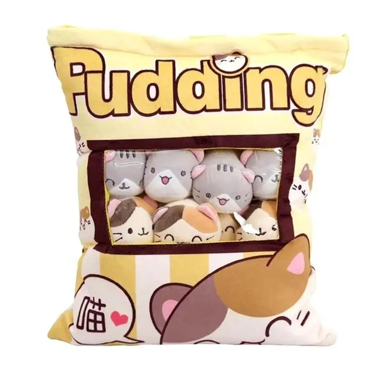 F-T Cute Cat Snack Pillow Pudding Plushie A Bag Of Animal Plush Removable Set Cute Kawaii Birthday Gift For Kids