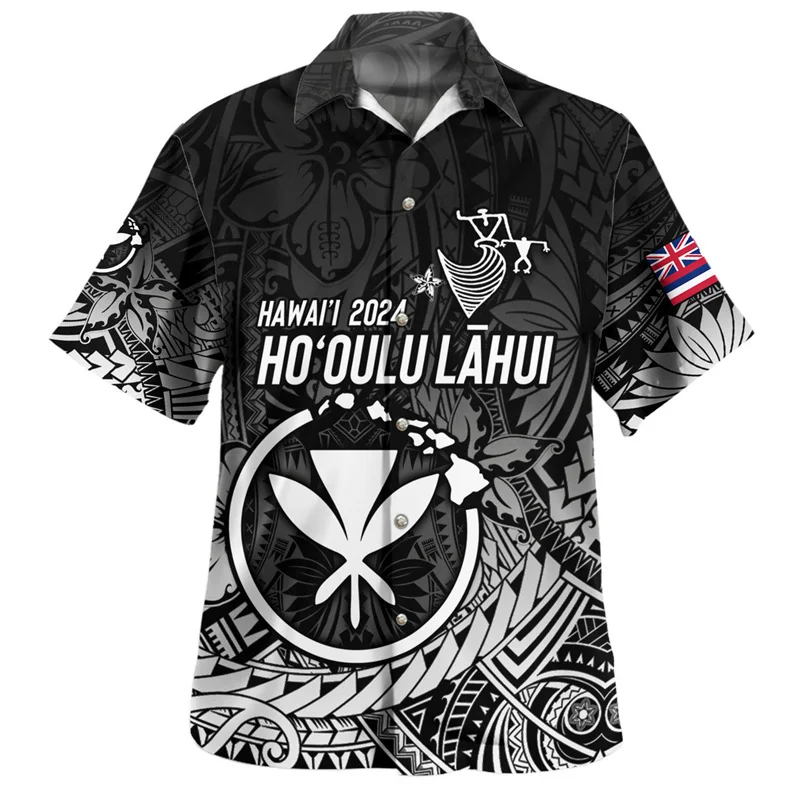 Camisas con estampado 3D de Bandera Hawaiana americana para hombres, abrigo de brazo Hawaiano, camisas cortas gráficas, Tops de moda, ropa de verano, Harajuku