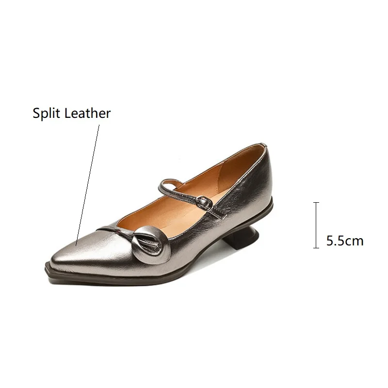 New Spring Split Leather Women Shoes Pointed Toe Women Pumps Shallow Loafers Shoes for Women High Heels Ladies Mary Jane Shoes