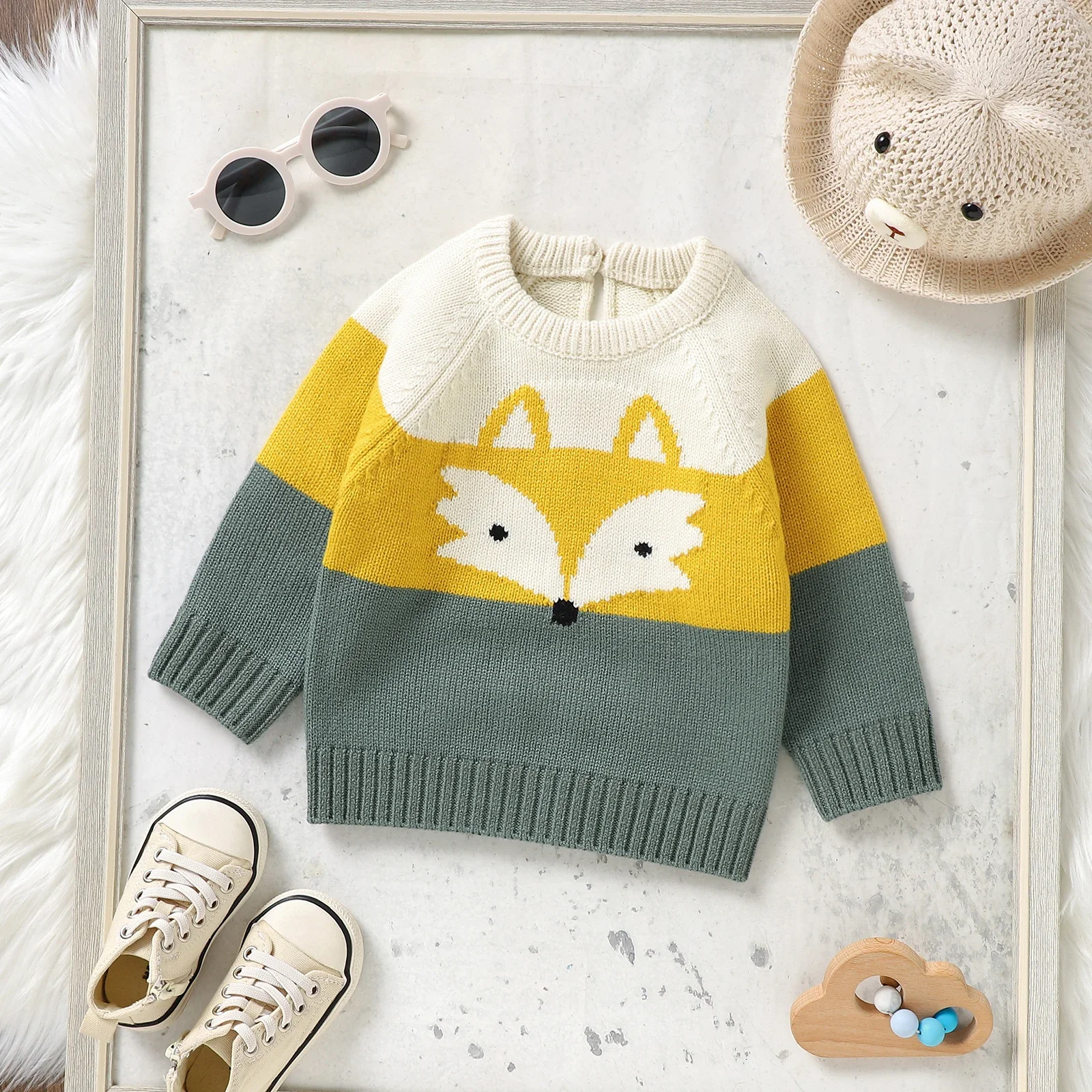 Cute Baby Knitted Sweaters Jumpers Autum Winter Little Girls Boys Clothes Long Sleeve Fox Print Pullover Tops Toddler Outerwear