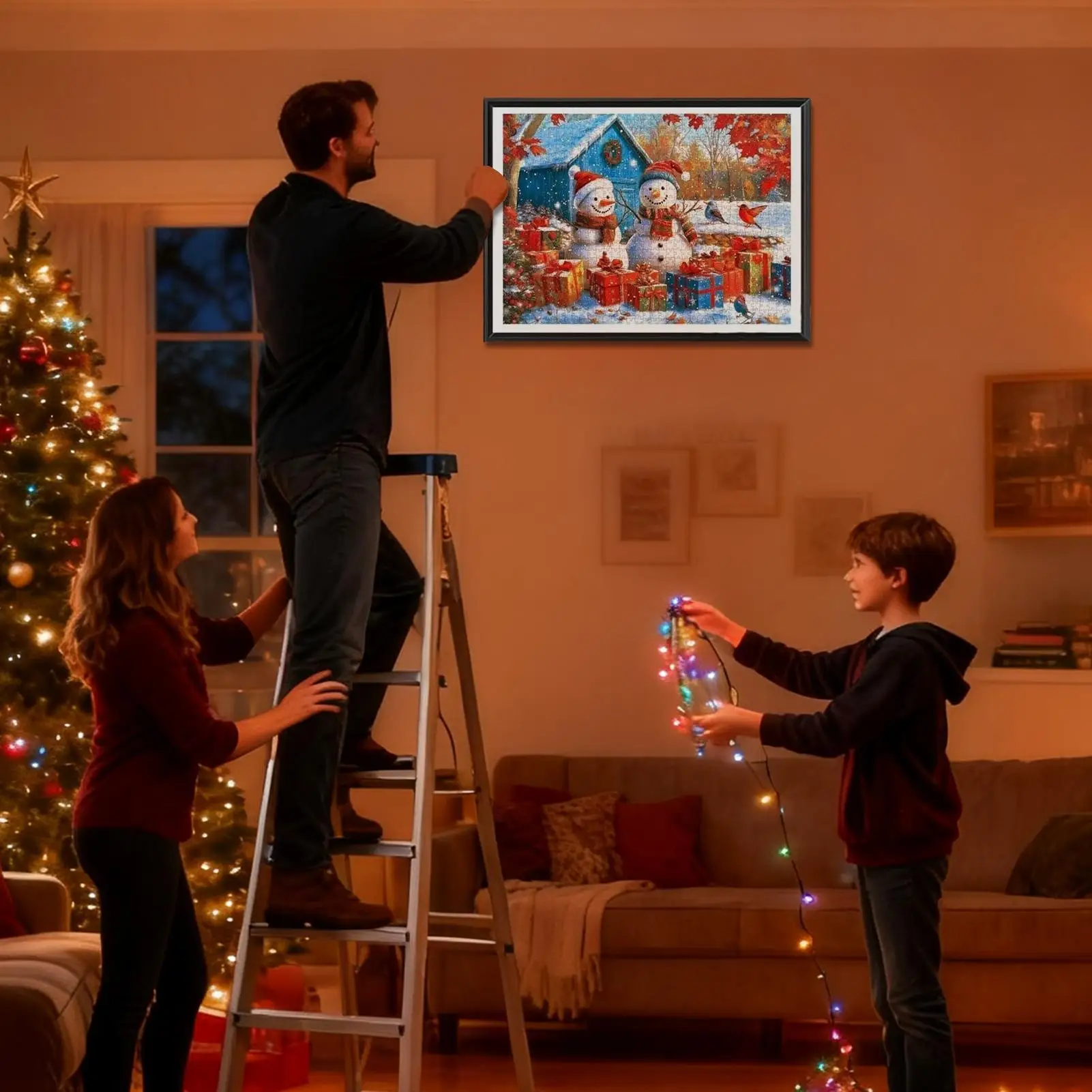 Puzzle 1000 pièces décoratif noël bonhomme de neige puzzle pour femmes hommes amis anniversaire nouvel an maison appartement