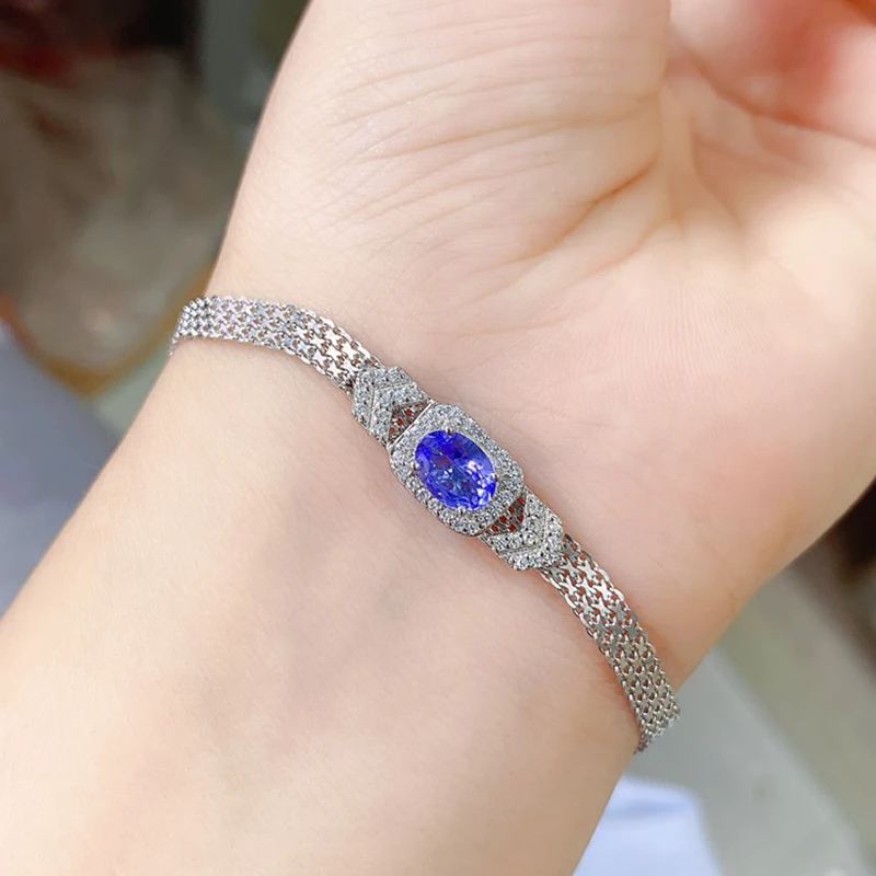 

Natural Tanzanite Charm Bracelet for women silver 925 jewelry luxury gem stones 18k gold plated free shiping items