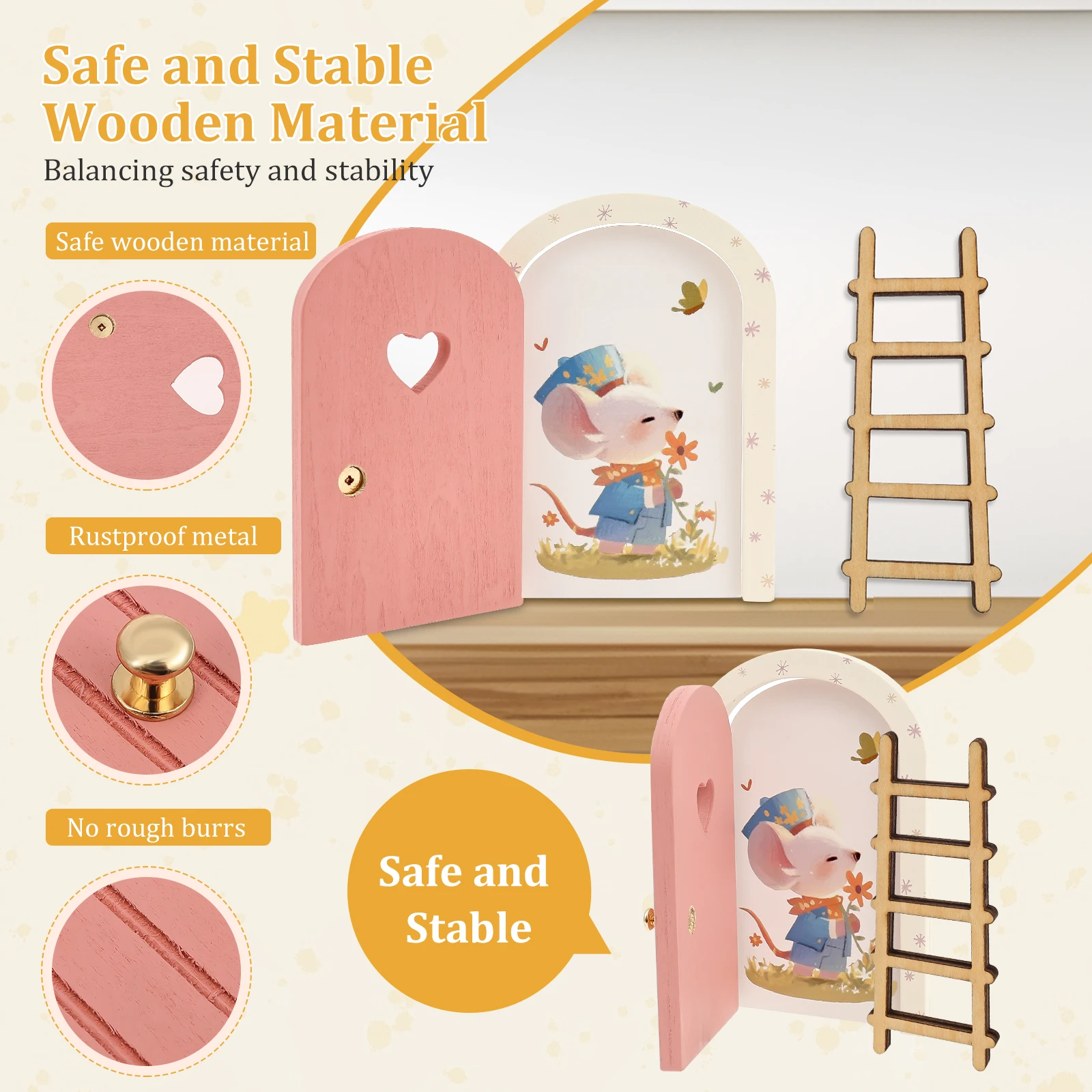 Wooden Gnome Door Accessories Set Miniature Fairy Gate with Ladder Dwarf Elf Landscape Figurines Children's Room Decoration Gift