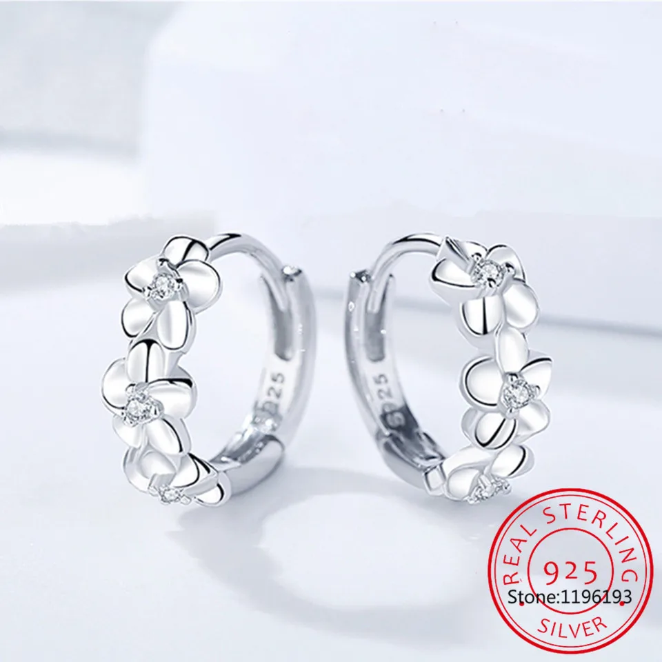 Fashion Child 925 Silver Zirconia Cute Three Rose Flower Hoop Earring Girl Women Beautiful Huggies Earring Jewelry Anti-Allergic