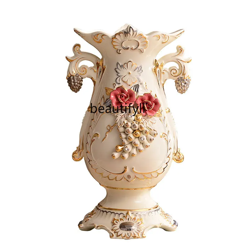 

European-Style Floor Vase Decoration Large Flower Arrangement Living Room Ceramics High Home Decoration Neo Chinese Style Vase