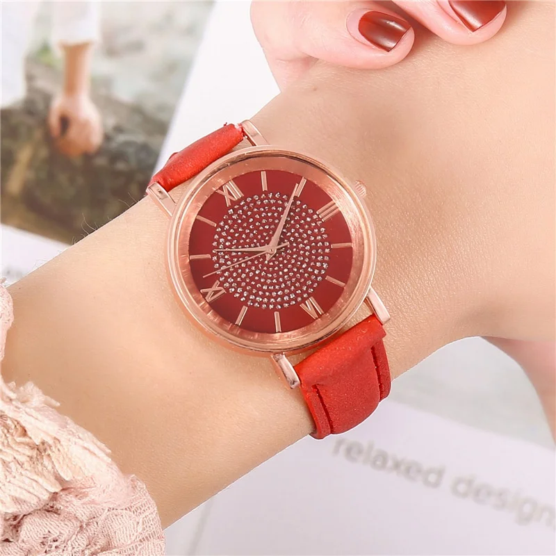 Rhinestone Decor Quartz Watch Round Pointer Minimalist Roman Numeral Electronic Wristwatch For Women Men's Gift