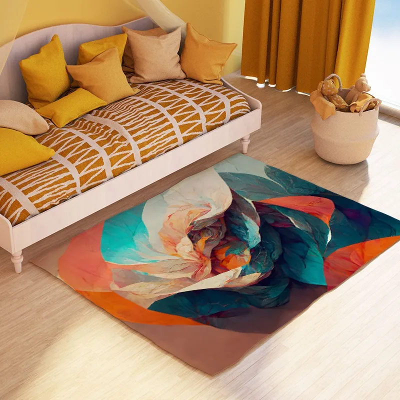 Reese Velvet Japanese Carpet Rug Mats Living Room Parlor Modern Soft Colorful Oil Painting Abstract Feathers And Leaves From Ai