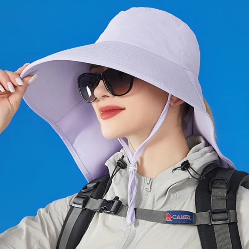 

Hot Selling Large Brim Summer Outdoor Cap Sun Shawl Hat Women Wear Ponytail Dual Purpose Mountaineering Hat Casual Fisherman M12