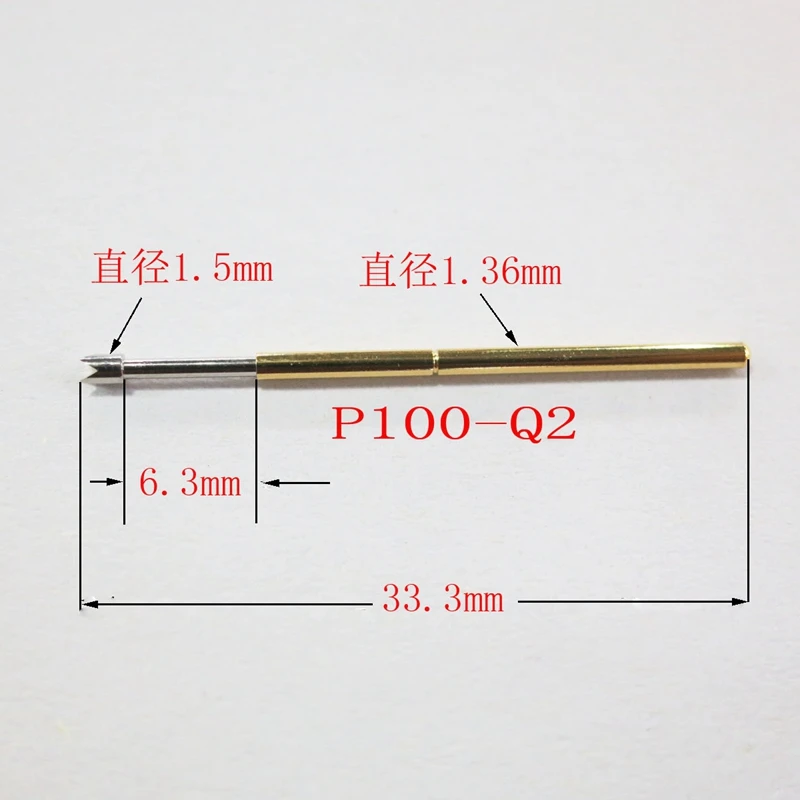 100PCS Test Probe 4-Point Crown Tip Design 1.36mm Tip Dia. 33.3mm Length Metal