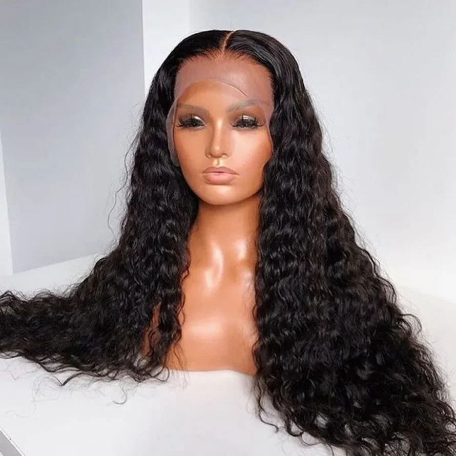 180 gęstość 26 "peruki z przodu z kręconymi czarnymi długa koronka dla czarnych kobiet z włoskami dziecka peruki typu Lace Front głębokim peruka z lokami