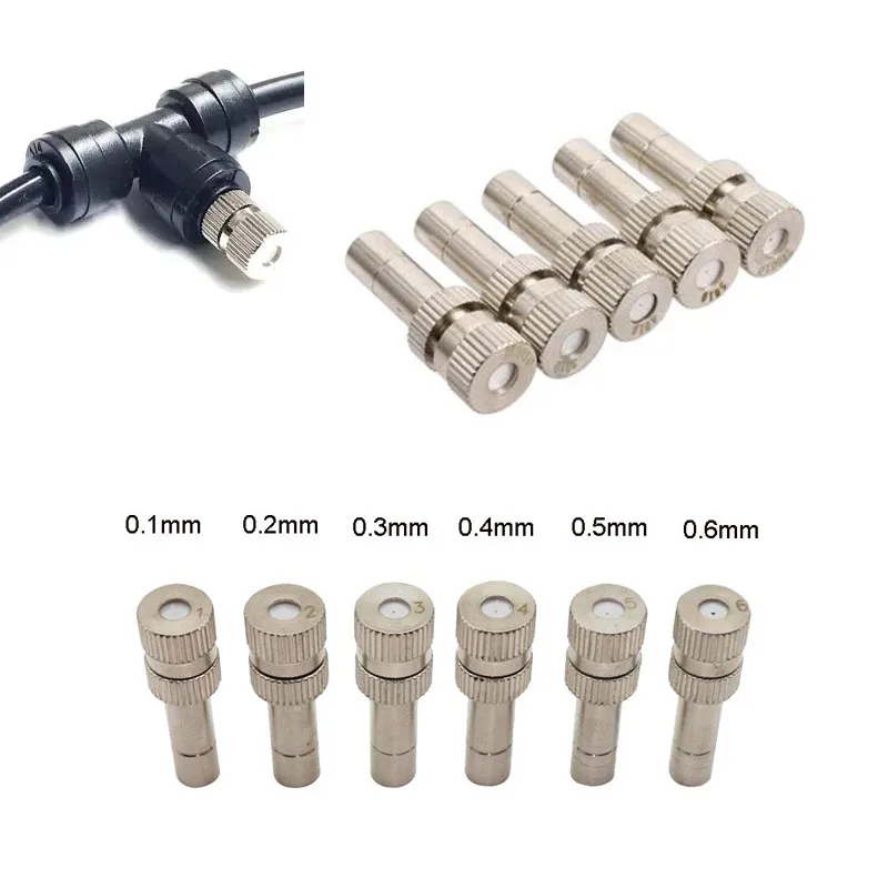 6mm Low Pressure Fine Atomization Nozzles 0.1~0.6mm Brass Misting Sprayers Irrigation Disinfection Cooling Fog Nozzles