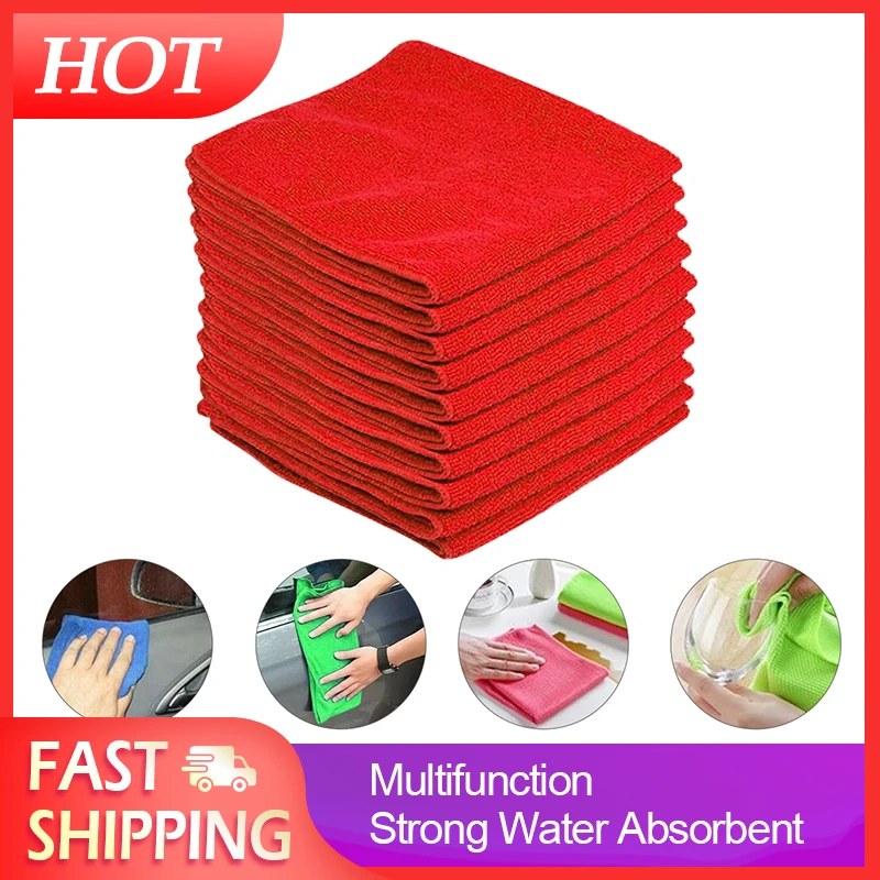 1/10Pc Microfiber Car Cleaning Cloth Strong Water Absorbent  Lint Free Red Wash Towels For Kitchen Bathroom Home Car Accessories