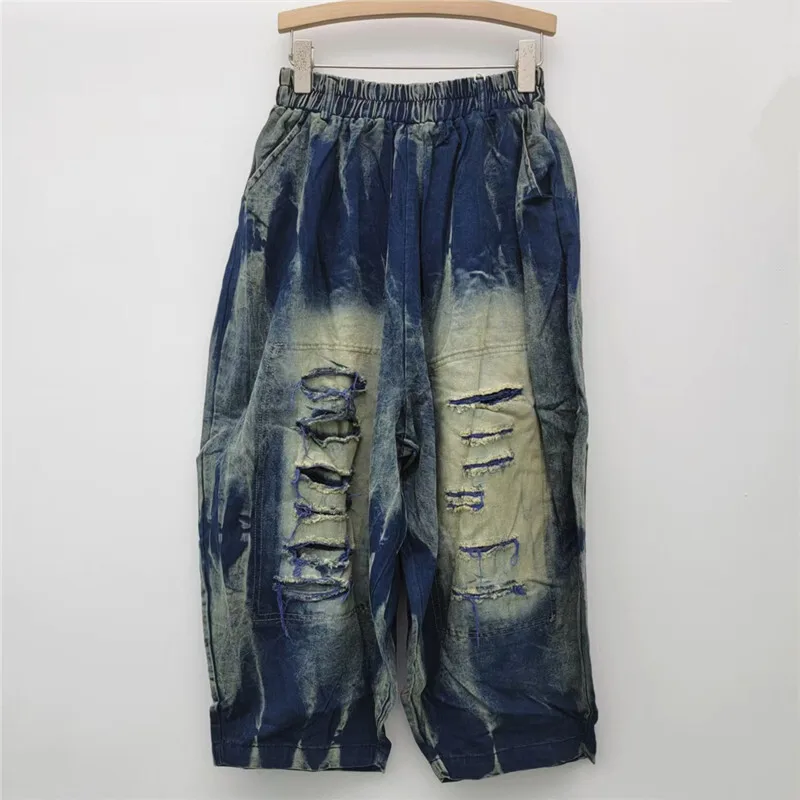 WTHT, trajes Vintage a la moda para mujer, camiseta vaquera de manga corta de retazos, conjunto de pantalones vaqueros sueltos de cintura alta para mujer, primavera 2025, 1LS884