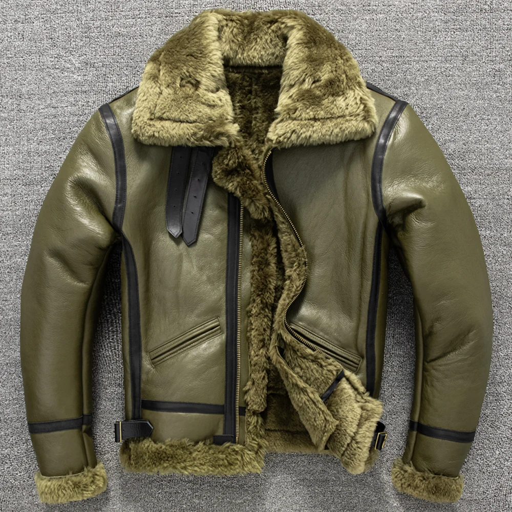 Thick Warm Fur Shearling Man's Jacket Military Overcoat Plus Size Russian Winter Coat Sheep Fur Lined Windbreaker Peacoat