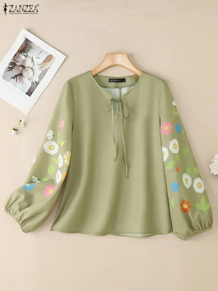 

ZANZEA Fashion Women V Neck Long Sleeve Tops 2025 Autumn Blouse Printed Shirt Female OL Work Shirts Mujer Casual Flroal Blusas