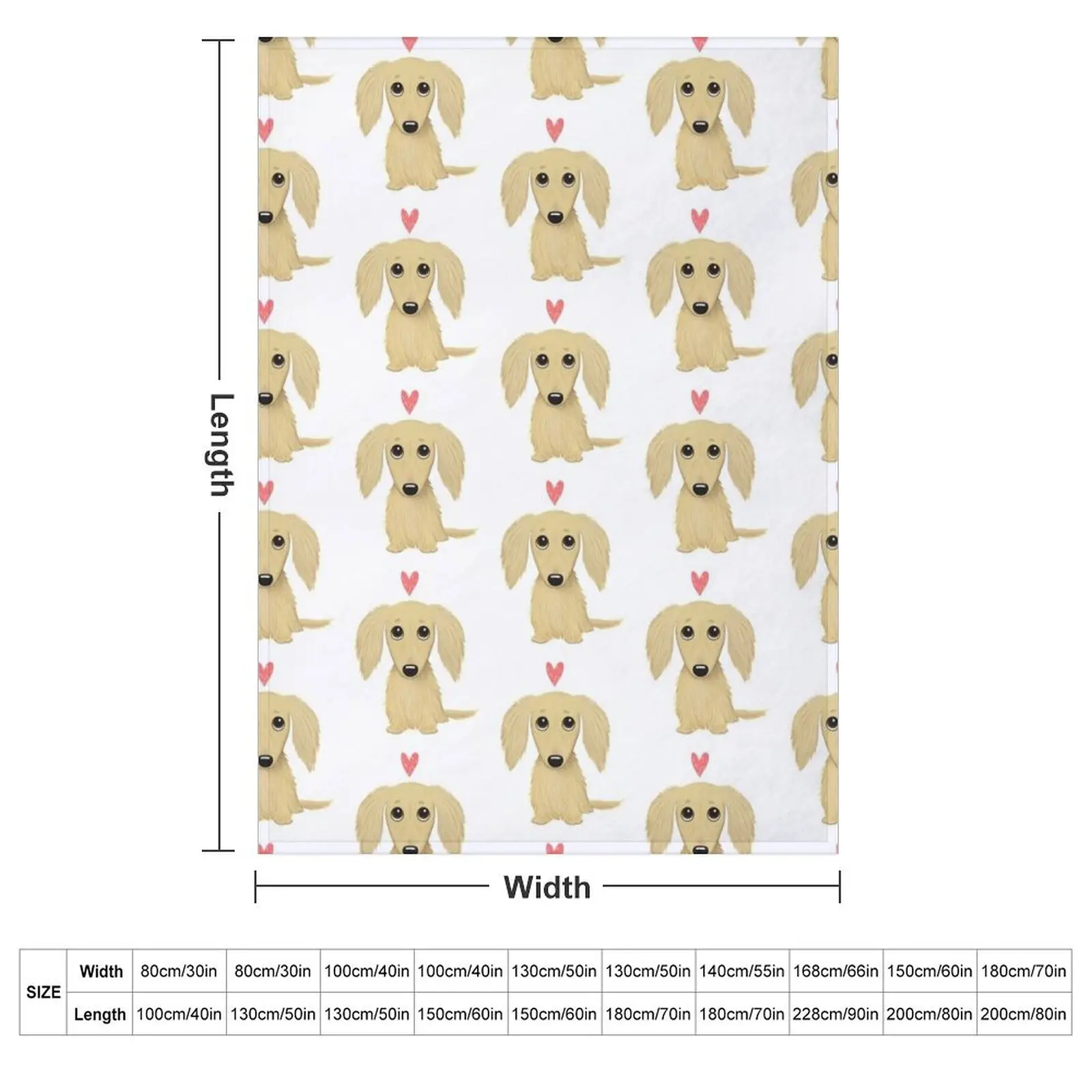 Longhaired Cream Dachshund Cartoon Dog with Heart Throw Blanket Luxury Vintage Blankets