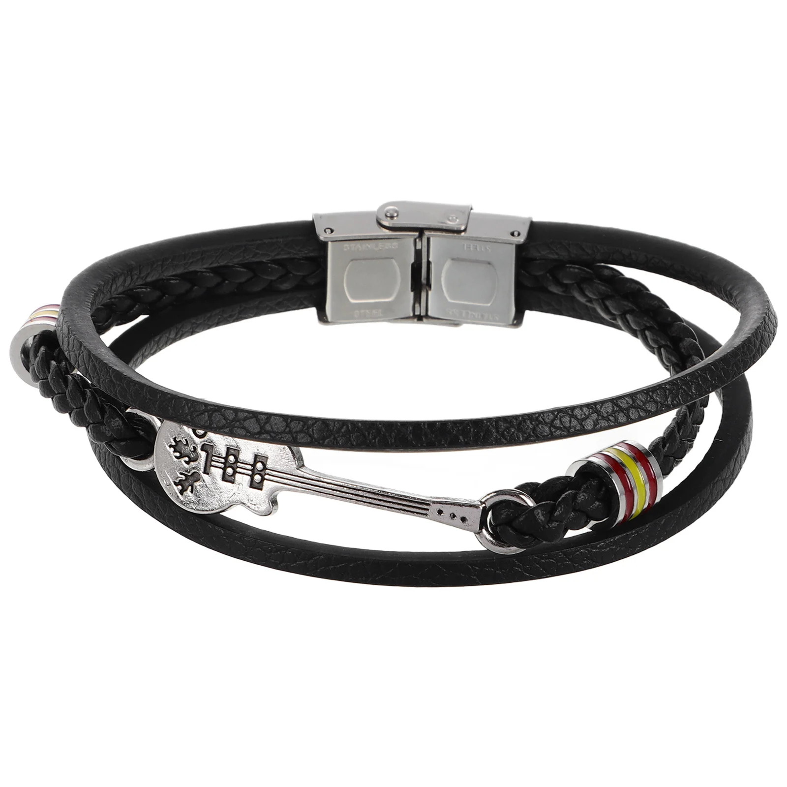 1 قطع بارد نمط بو سوار الكفة الإسورة الأسود متعدد الطبقات الغيتار تصميم الرجال الفتيان مجوهرات بسيطة بو سوار