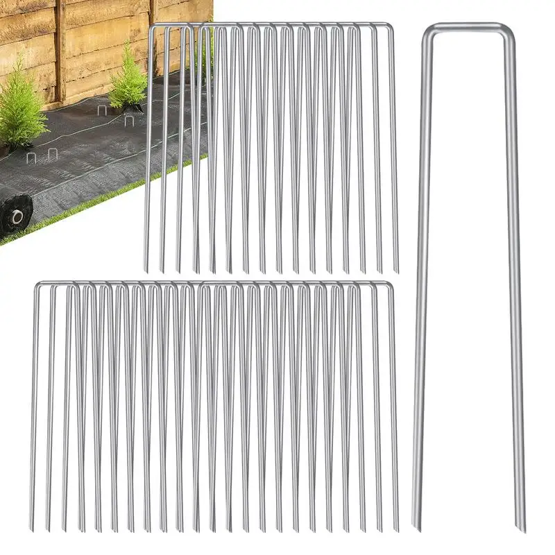 

U Shaped Ground Stakes Ground Stakes For Garden Galvanized Bevel Tip Steel Wire Ground Sheets Pegs Grass-proof Cloth Helper